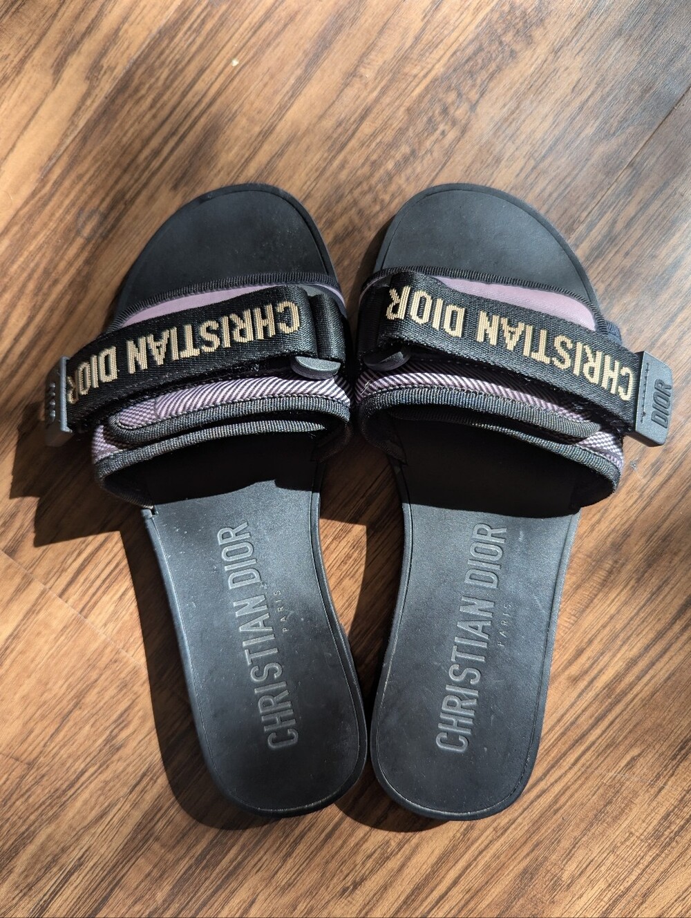 Christian DIOR Sandals adjustable Velcro Strap Black Nylon Accent US 6.5 - 7